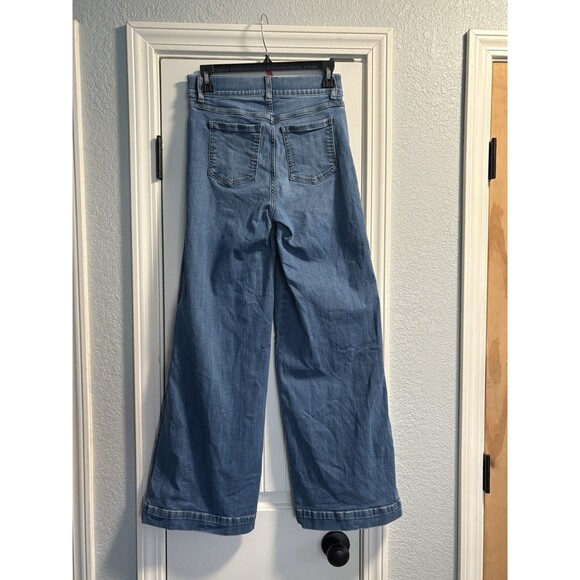 Spanx Jeans Womens Small Petite Wide Leg Pull On Denim Medium Wash Seamed Front - Picture 5 of 7